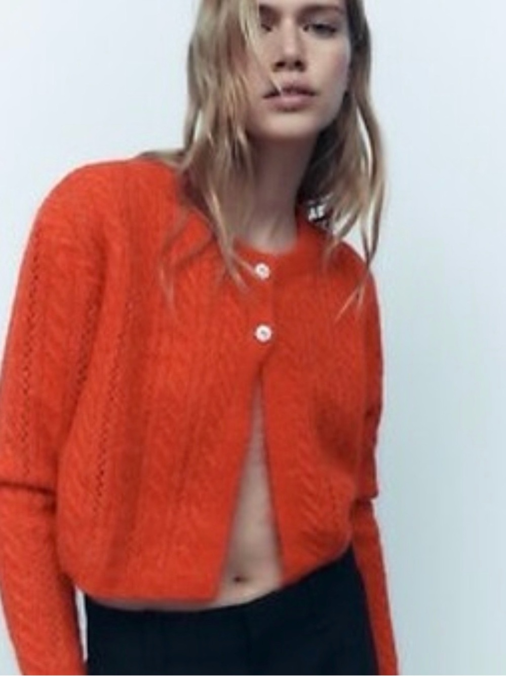 ๐ NEW Zara Size M Poppy Red Alpaca Wool Cropped Cardigan Sweater Jewel Buttons - Picture 13 of 14